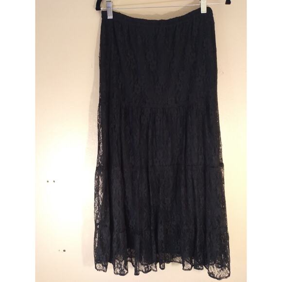 White Stag Dresses & Skirts - White Stag Skirt Midi Black Allover Lace Elastic Waist Sz M 32/34 Length 34"...